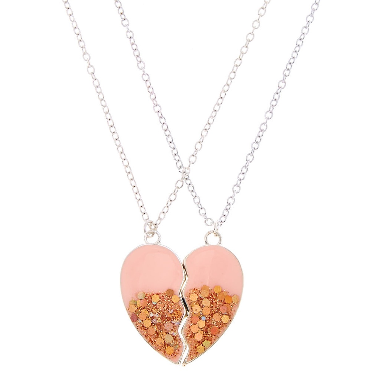 Claires Best Friends Glitter Heart Necklaces | Pink