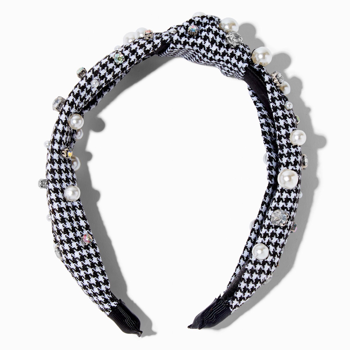 Claires Houndstooth Embellished Knotted Headband